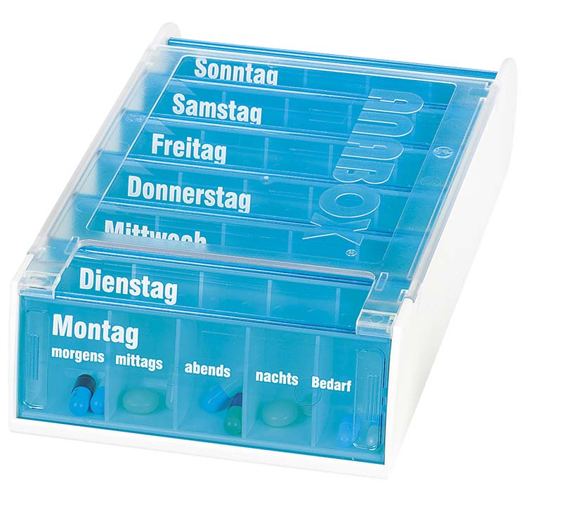 Boîte à médicaments ANABOX pour 7 jours - 5 compartiments par jour - bleu - fr