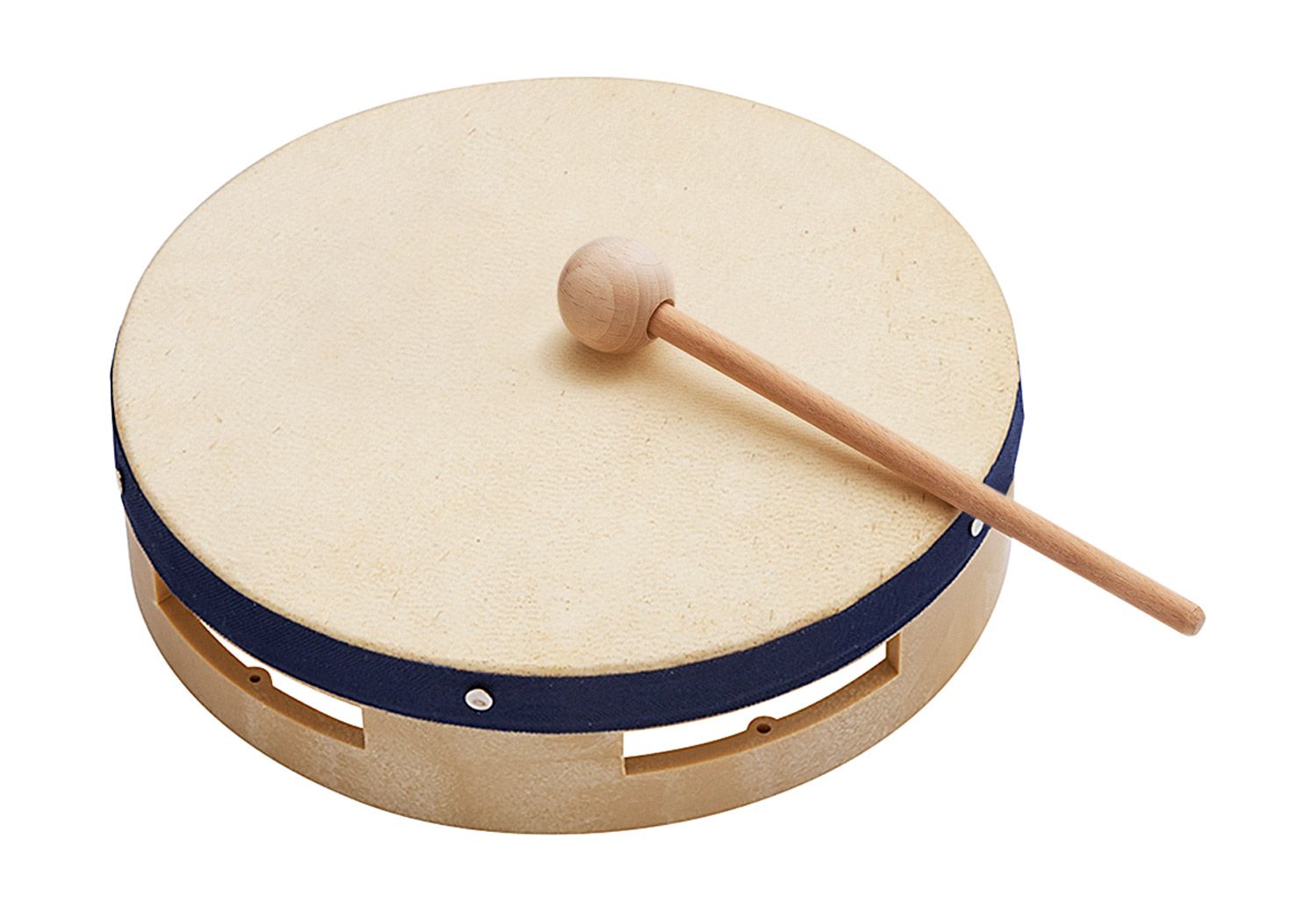 Tambourin 21 cm, peau naturelle, sans vis de tension + 2 bâtons -- 511214